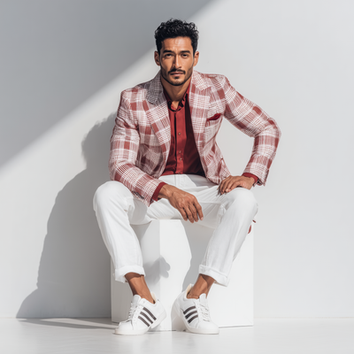 Wayne | Men'S Vintage Check Linen Blend Long Sleeve Blazer