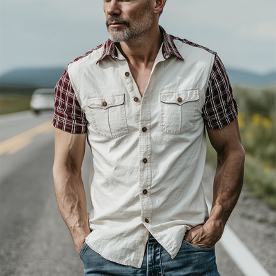 Cordell | Men'S Spring And Summer Fashion Casual Plaid Stitching Cotton Blended Slim Short-Sleeved Shirt