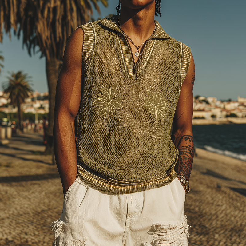 Leandro | Men'S Spring And Summer Fashion Casual Embroidered Knitted V-Neck Tank Top