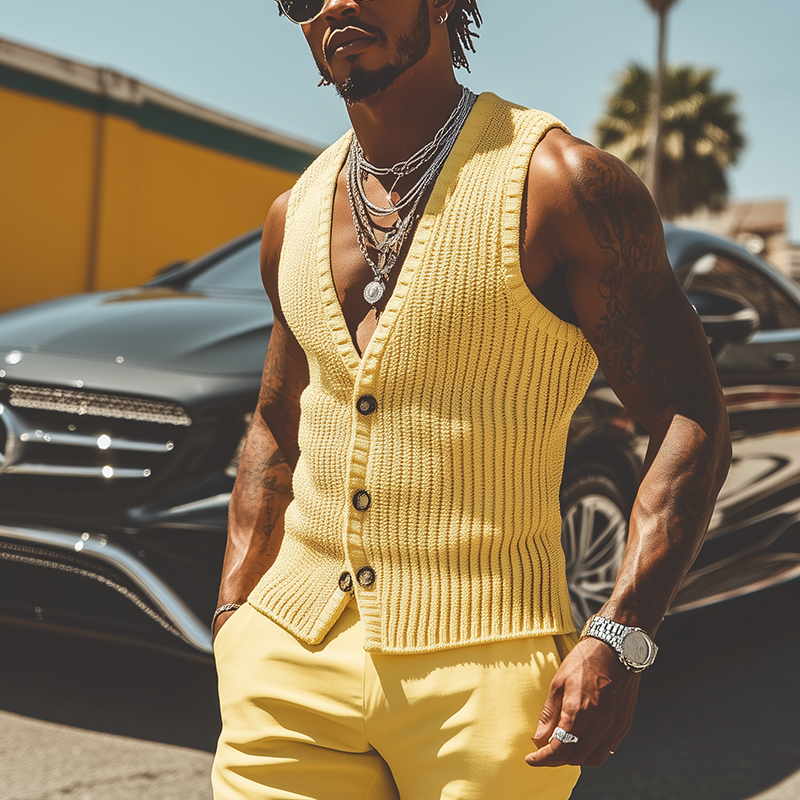 Ty | Men'S Summer Fashion Solid Color Crochet Tank Top
