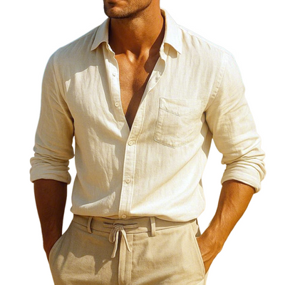 Bernard | Men'S Casual Breathable Cotton Lapel Single Breasted Patch Pocket Slim Fit Long Sleeve Shirt