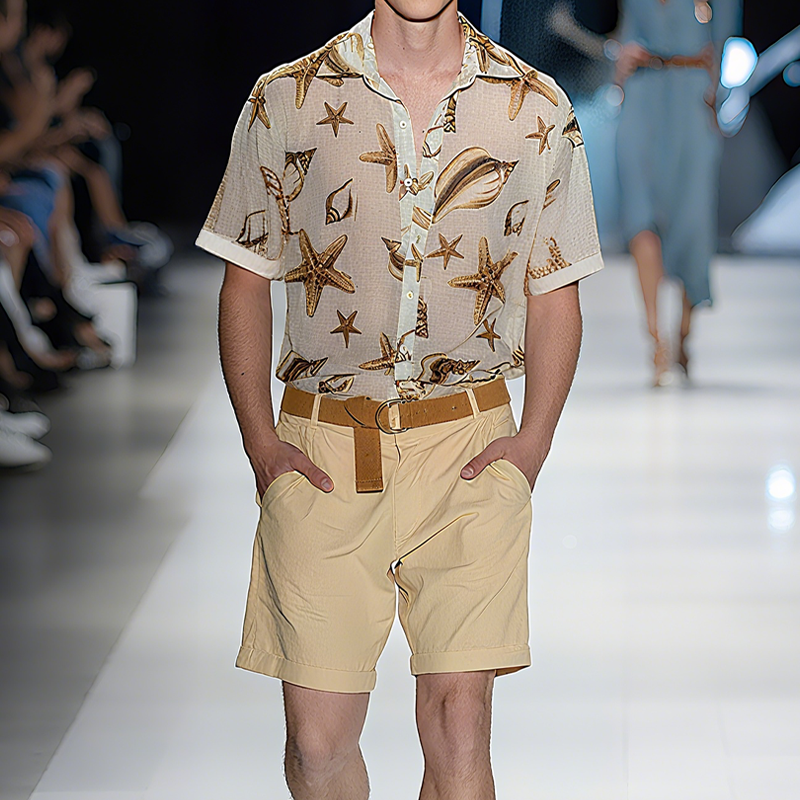 Jeff | Men'S Spring And Summer Fashion Casual Slightly Transparent Cool Chiffon Printed Short-Sleeved Shirt