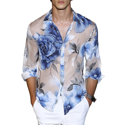 Harry | Men'S Rose Print Long Sleeve Shirt