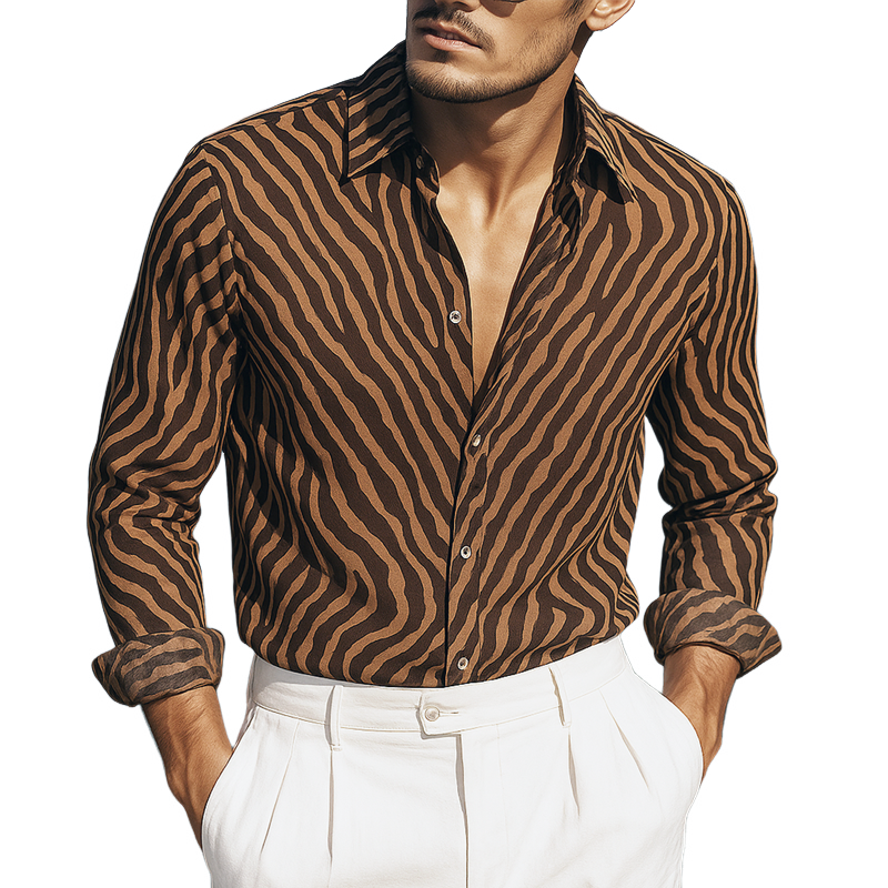 Joshua | Men'S Zebra Print Chiffon Lapel Long Sleeve Shirt