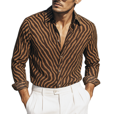 Joshua | Men'S Zebra Print Chiffon Lapel Long Sleeve Shirt