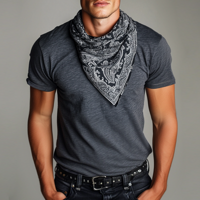 Gregory | Men'S Retro Casual Perris Printed Silk Scarf Fake Two-Piece Round Neck Short Sleeve T-Shirt