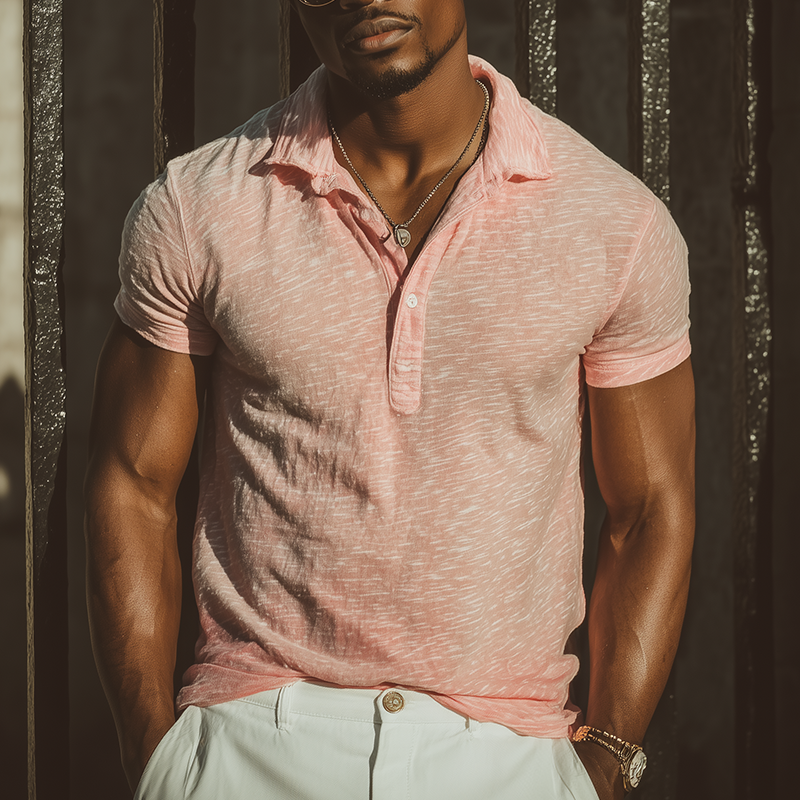 Noel | Men'S Summer Fashion Printed Slub Cotton Short Sleeve Polo Shirt