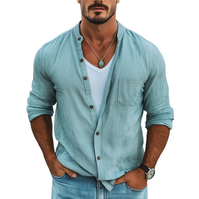 Leonardo | Men'S Basic Solid Color Cotton Long Sleeve Shirt