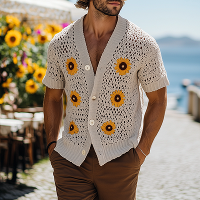 Kendall | Men'S Spring And Summer Fashion Casual Vacation Style Knitted Hollow Flower Short-Sleeved Shirt