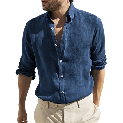 Rodolfo | Men'S Retro Casual Washed Cotton And Linen Lapel Long Sleeve Shirt
