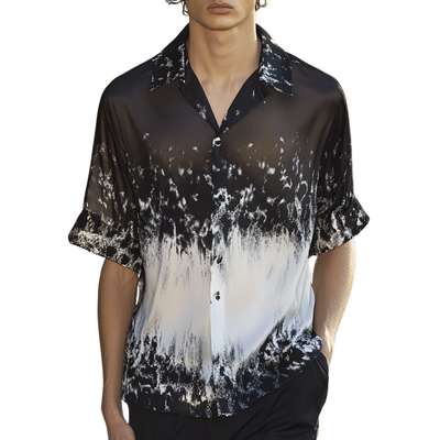 Dennis | Men'S Black And White Gradient Print Short-Sleeved Shirt