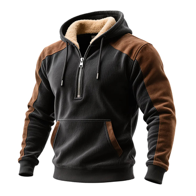 Alec® | Men's Retro Contrast Faux Suede Polar Fleece Half-Zip Pullover Hoodie MTA0976J9X