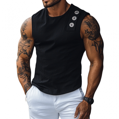 Esteban | Men'S Casual Breathable Cotton Round Neck Button Decoration Slim Fit Tank Top