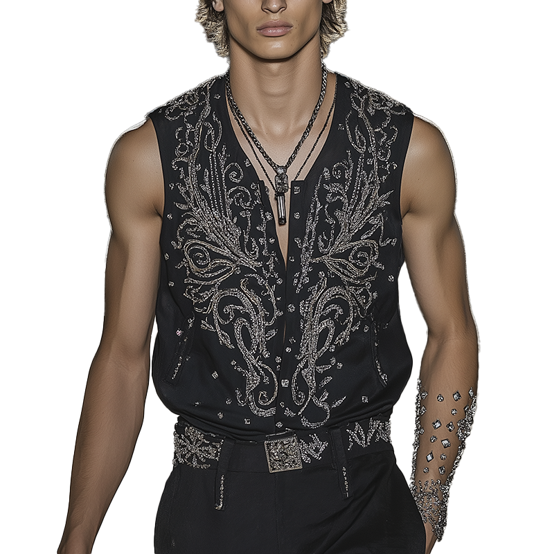 Manuel | Men'S Summer Fashion Embroidery Cotton Blend Sleeveless Shirt