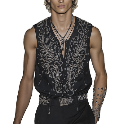 Manuel | Men'S Summer Fashion Embroidery Cotton Blend Sleeveless Shirt