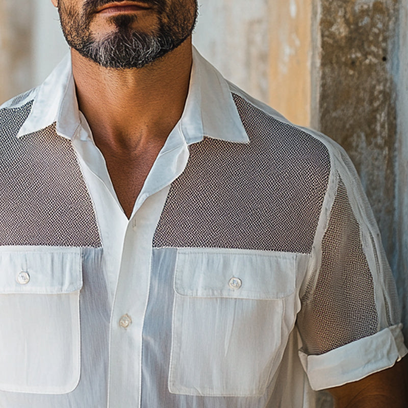 Jack | Men'S Solid Color Stitching Multi-Pocket Short-Sleeved Shirt