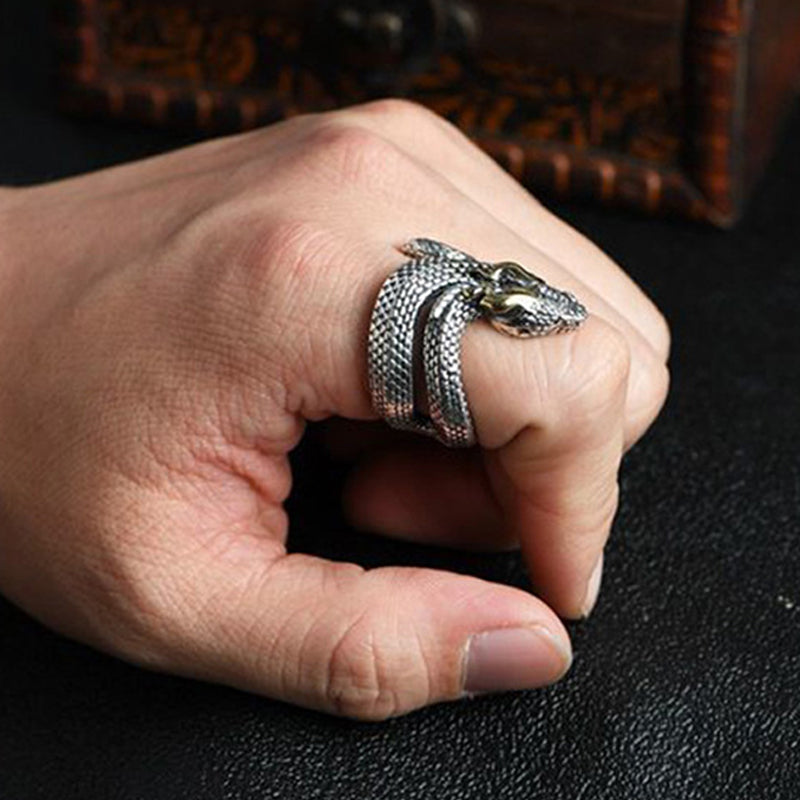 Manuel | Men'S Vintage S925 Silver Python Adjustable Ring
