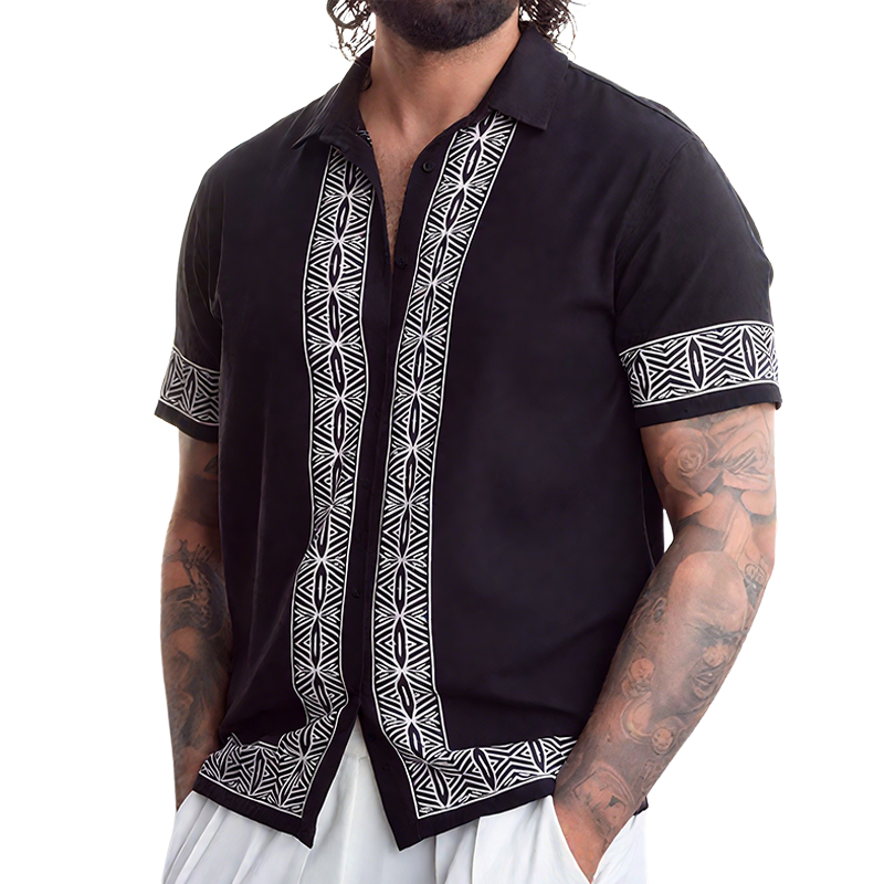 Bradley | Men'S Retro Casual Street Geometric Print Lapel Short Sleeve Shirt