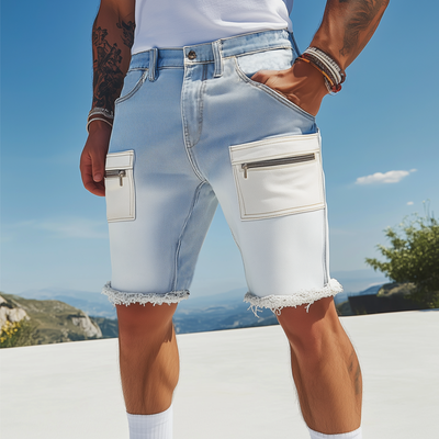 Virgil | Men'S Summer Fashion Washed Gradient Raw Edge Denim Shorts