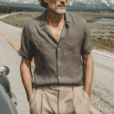 Vic | Men'S Spring And Summer Classic Casual Cotton And Linen Mixed Color Texture Breathable Short-Sleeved Shirt