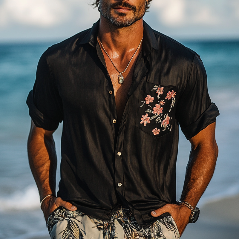 Israel | Men'S Vacation Pocket Print Lapel Short Sleeve Shirt