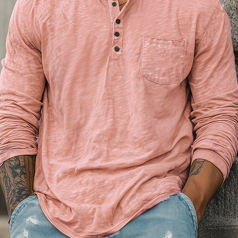 Trent | Men'S Spring And Summer Casual Tough Style Henry Collar Bamboo Cotton Long Sleeve T-Shirt