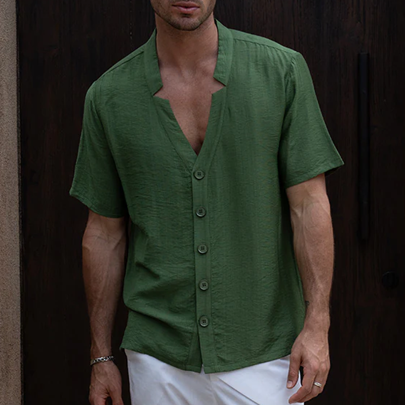 Dwight | Men'S Spring And Summer Fashion Casual Tencel Cotton V-Neck Short Sleeve Shirt