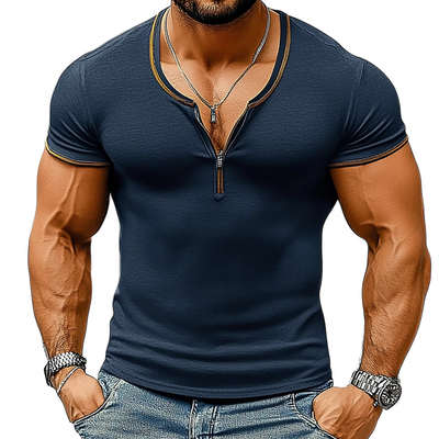 Andrew | Men'S Slim Fit Solid Color Cotton Blended Short Sleeve Zipper T-Shirt