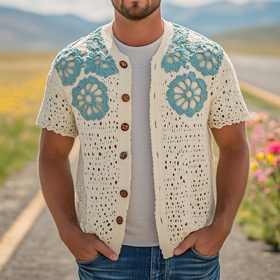Lucas | Men'S Summer Fashion Casual Hollow Crochet Flower Knitted Short Sleeve Shirt