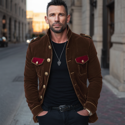 Men's Vine Stand Collar Velvetlti-Btn Jacket