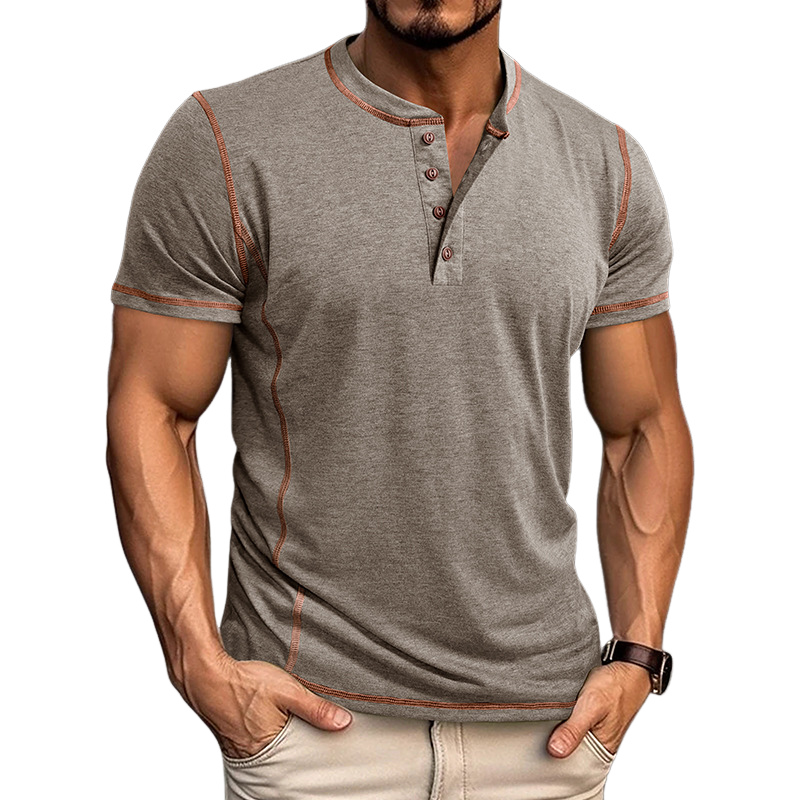 Gustavo | Men'S Spring And Summer Fashion Casual Cotton Blended Henley Collar Slim Short Sleeve T-Shirt