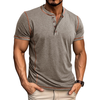 Gustavo | Men'S Spring And Summer Fashion Casual Cotton Blended Henley Collar Slim Short Sleeve T-Shirt