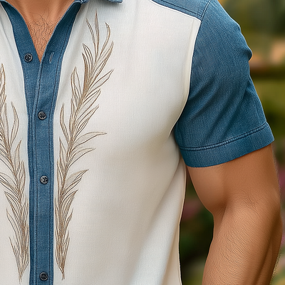 Kendall | Men'S Summer Fashion Patchwork Knitted Embroidery Short Sleeve Shirt