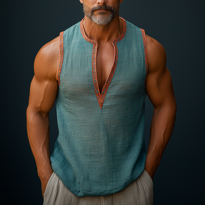 Isaiah | Men'S Summer Fashion Printed Contrast Color Linen Sleeveless Shirt