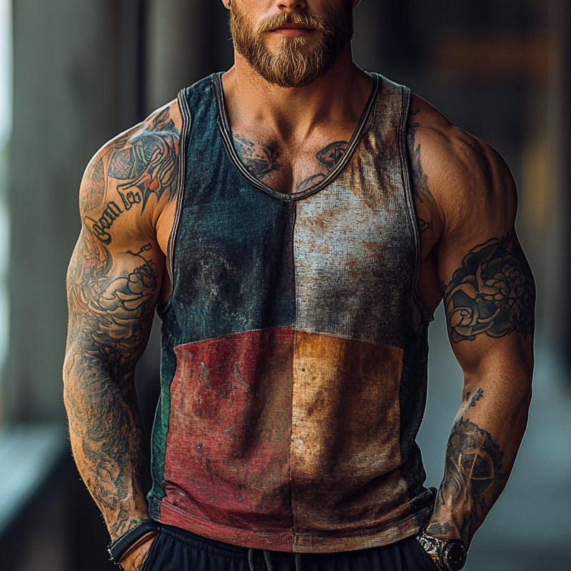 Men's Vine Color Block Print Crew Neck Vest pX