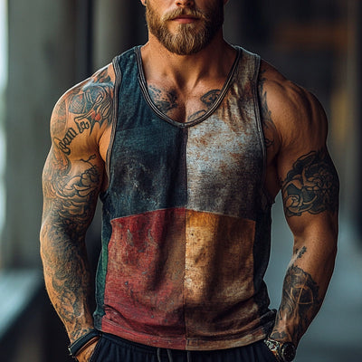 Men's Vine Color Block Print Crew Neck Vest pX