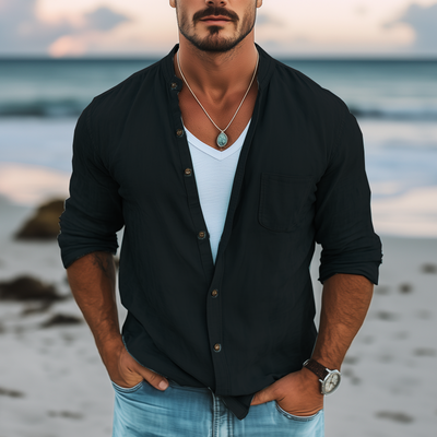 Leonardo | Men'S Basic Solid Color Cotton Long Sleeve Shirt