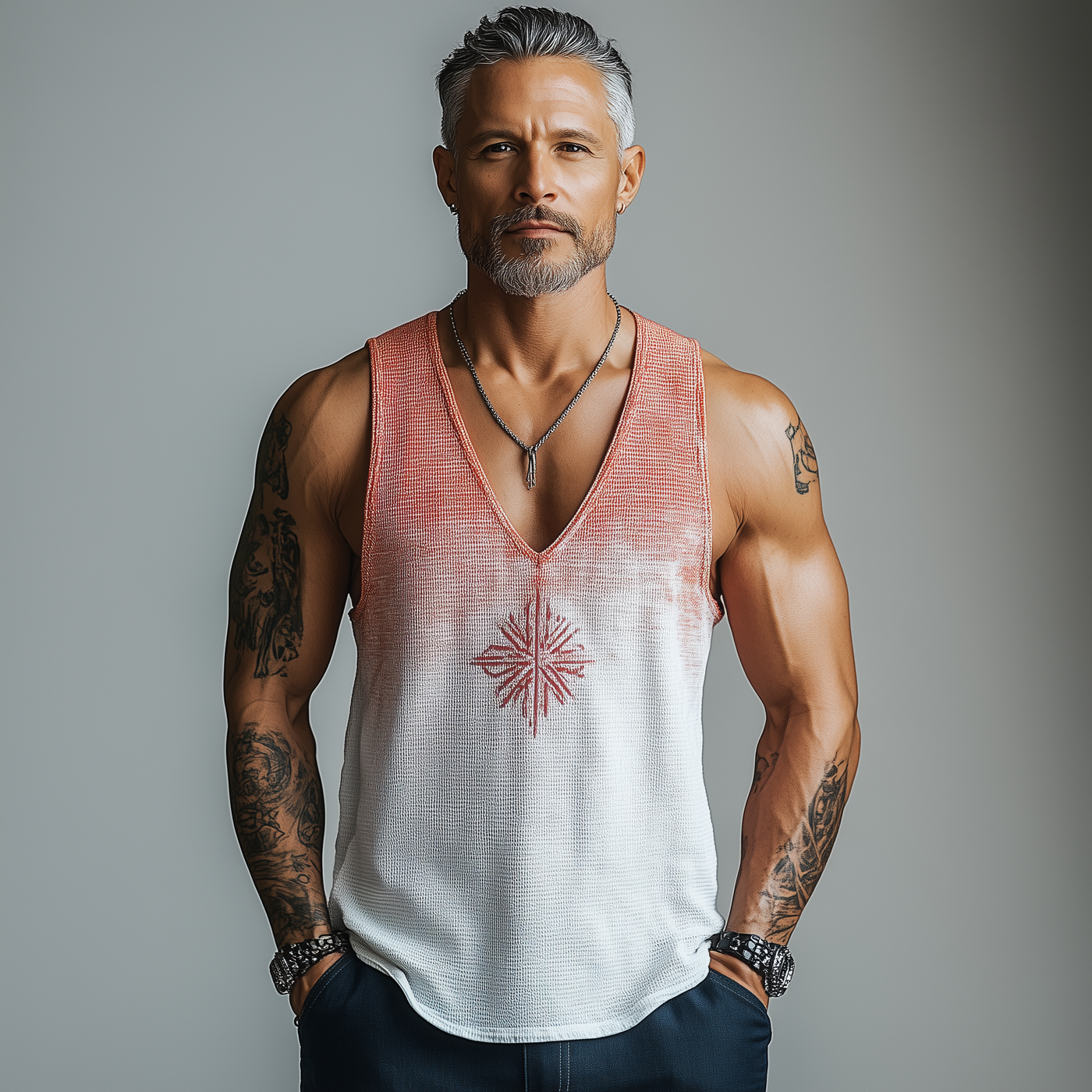 Chandler | Men'S Summer Fashion Gradient Print Waffle Tank Top