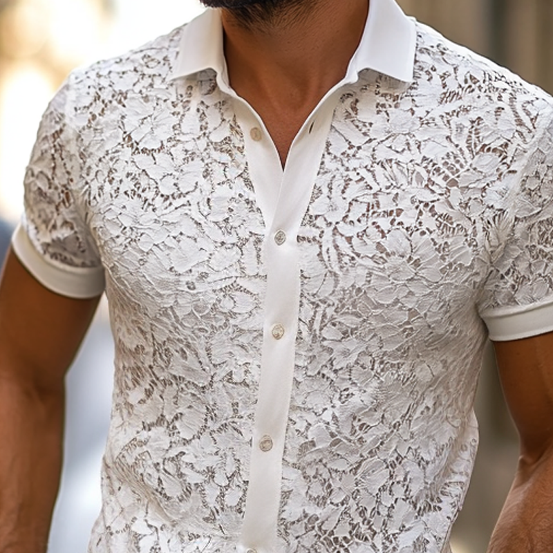 Ricardo | Men'S Solid Lace Lapel Short Sleeve Shirt