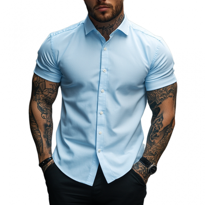 Graham | Men'S Casual Soft Breathable Cotton Lapel Slim Fit Short Sleeve Shirt