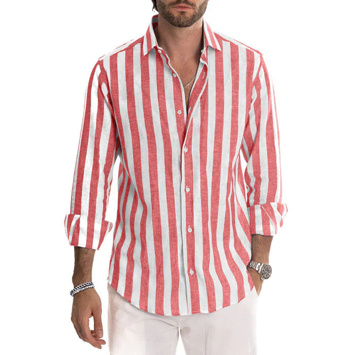 Malcolm® | Striped Cotton And Linen Shirt Buttons Long Sleeve