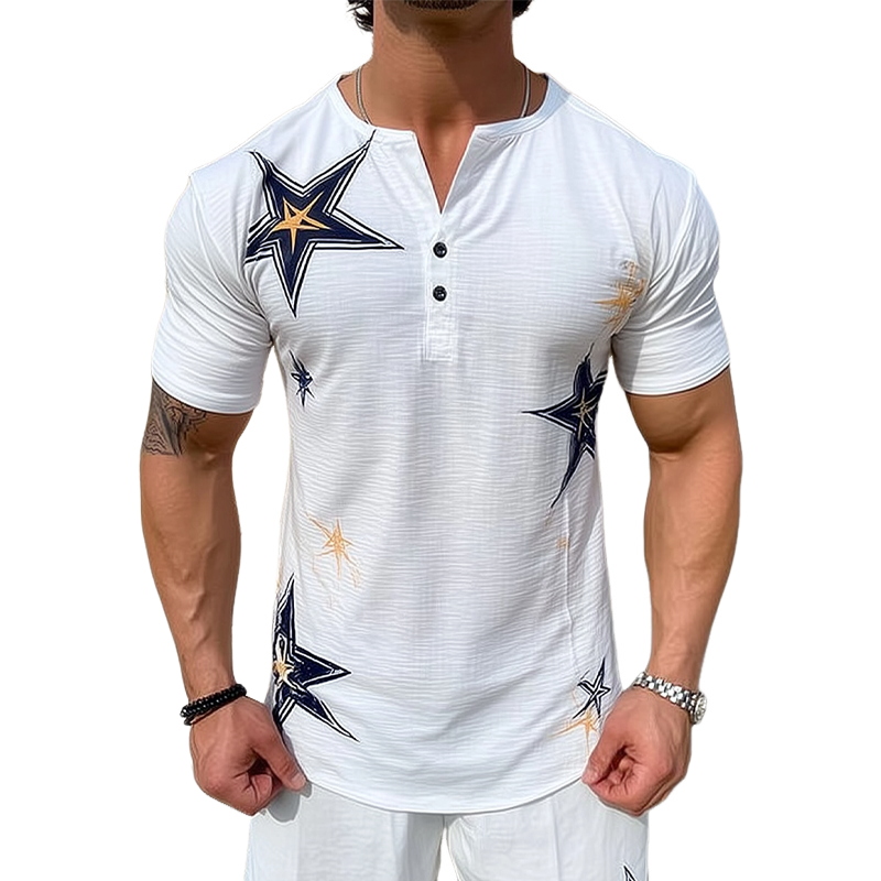 Cruz | Men'S Star Print Henley Neck Short Sleeve T-Shirt