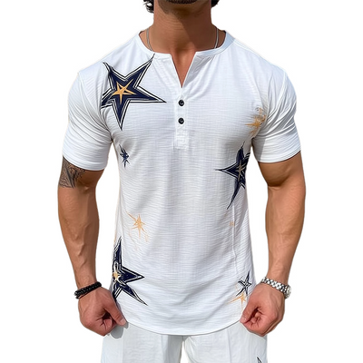 Cruz | Men'S Star Print Henley Neck Short Sleeve T-Shirt