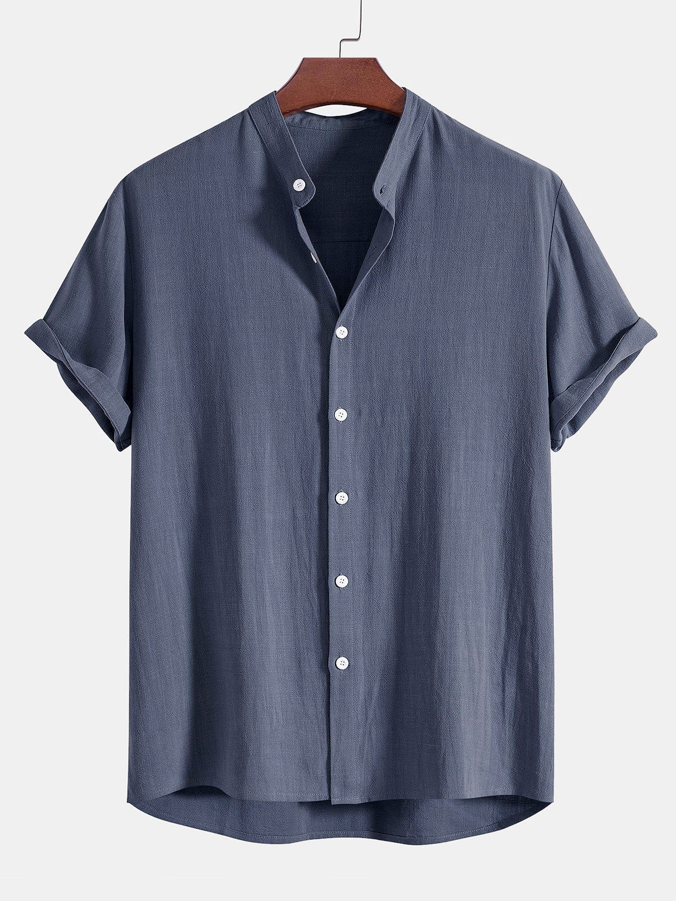 Perfecto® | Linen And Rayon Blend Stand Collar Shirt & Straight Leg Linen Pants