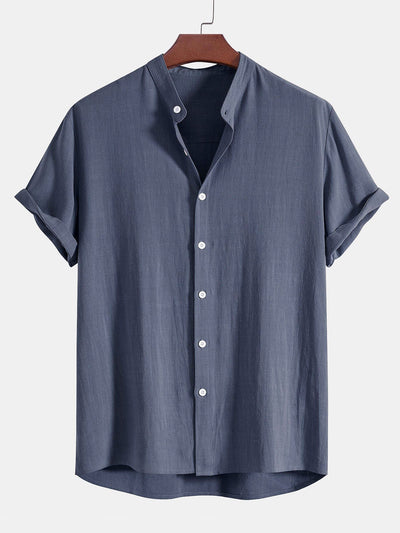Perfecto® | Linen And Rayon Blend Stand Collar Shirt & Straight Leg Linen Pants