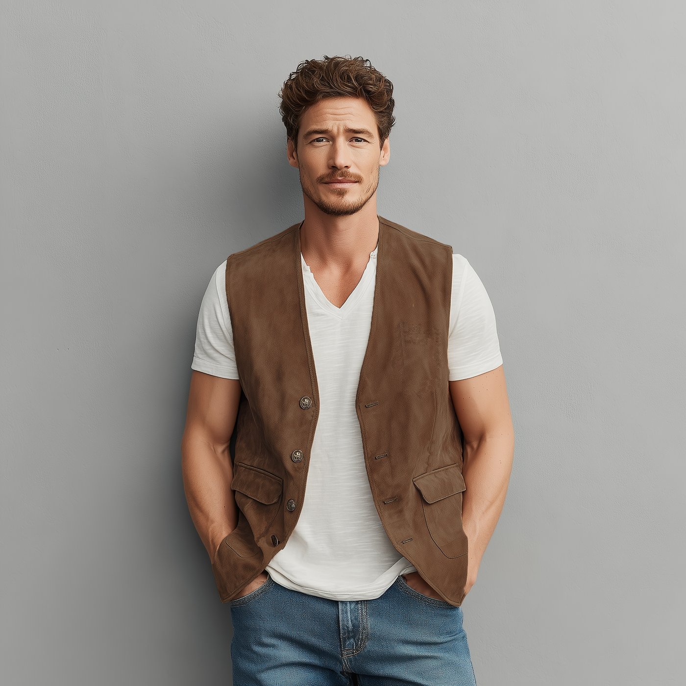 Thad | Men'S Spring And Summer Casual Thin Suede Metal Button Vest