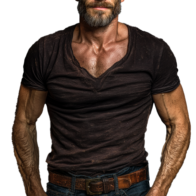 Nick | Men'S Summer Fashion Distressed Printed Polyester Blended V-Neck Short Sleeve T-Shirt