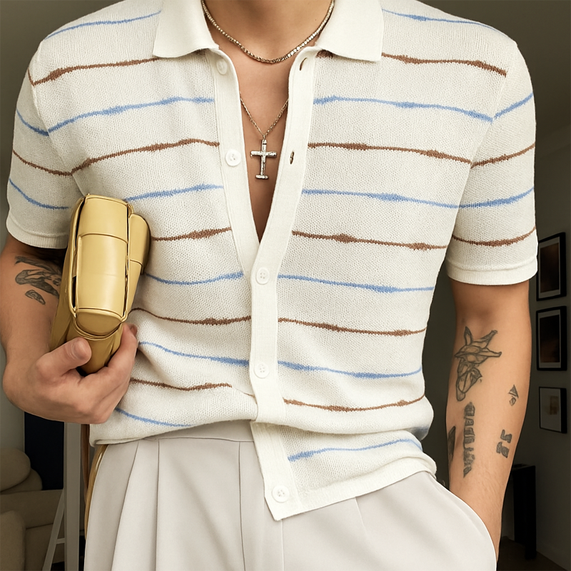 Ronald | Men'S Summer Casual Striped Knitted Short Sleeve Shirt