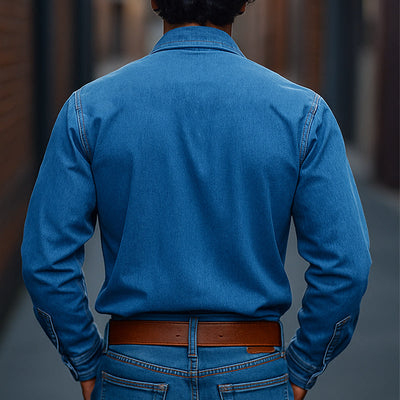 Men's Retro Western Cowboy Tassel Stitching DeniLong Sleeve Shirt