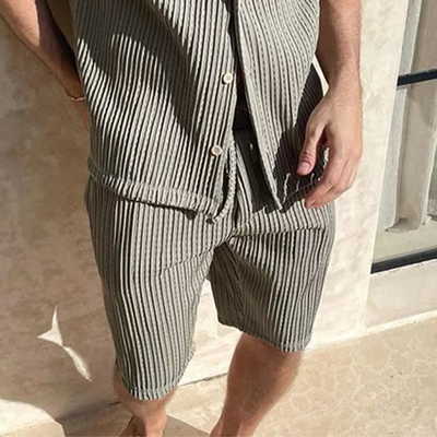 Owen | Men'S Summer Fashion Casual Textured Fabric Short Sleeve Shirt Shorts Set